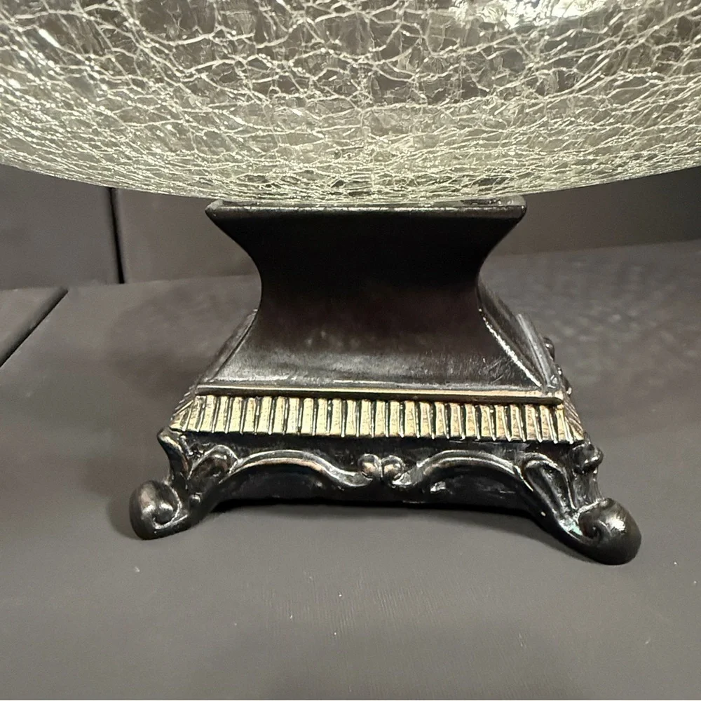 Elegant Crackle Glass Bowl with Black Base